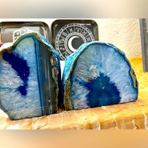blue agate large candle holders too big for tall candles- small or medium tea